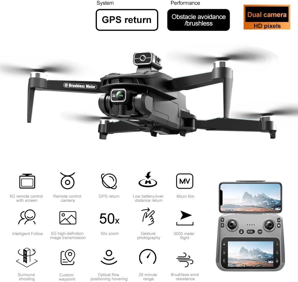 GPS Drone with 4K Camera, 4.5" LCD Display Screen Controller- 3,280Ft RC Range,