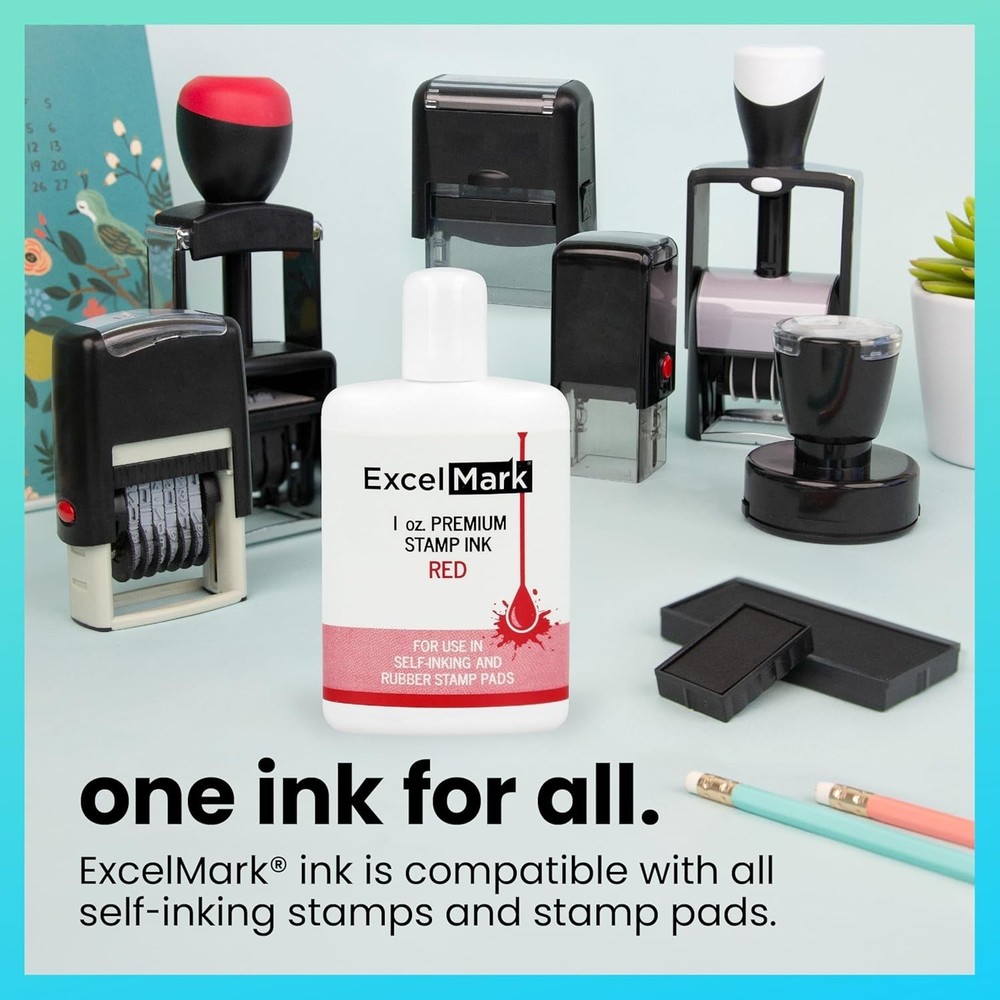 Water-Based 1 oz Red Refill Ink for Self-Inking Stamps - Easy Application