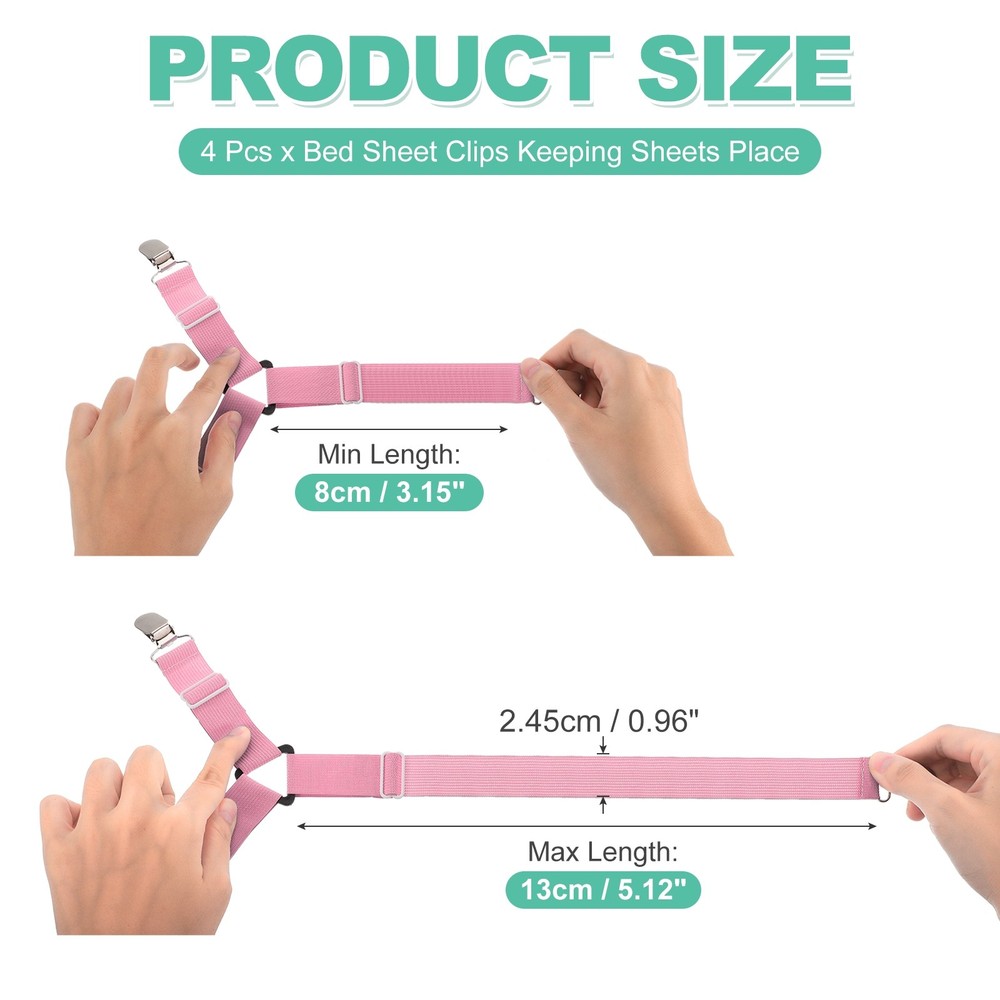 4Pcs Bed Sheet Holder Straps Elastic Adjustable, Pink