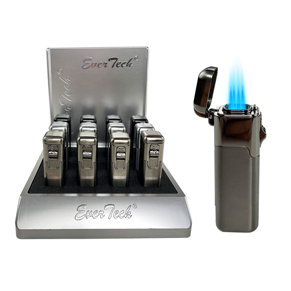 Cuboid Shaped Quad Flame Cigar Torch Lighter Adjustable Flame Refillable BLACK