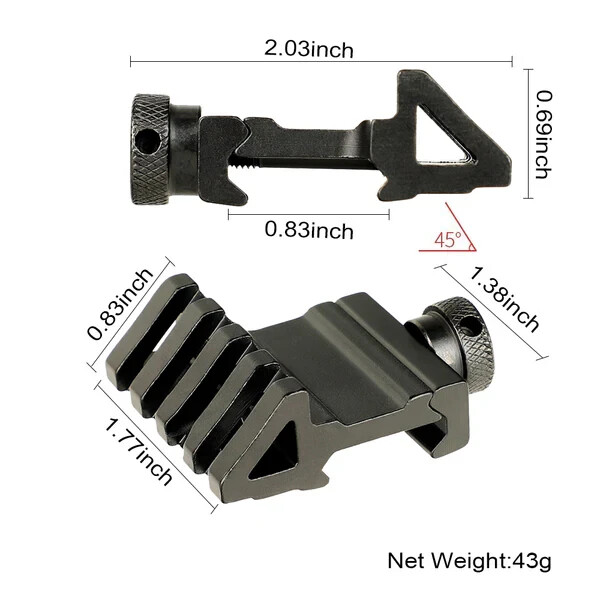 45 Degree Offset Picatinny /Weaver Rail Mount Offset Side Rail for Laser