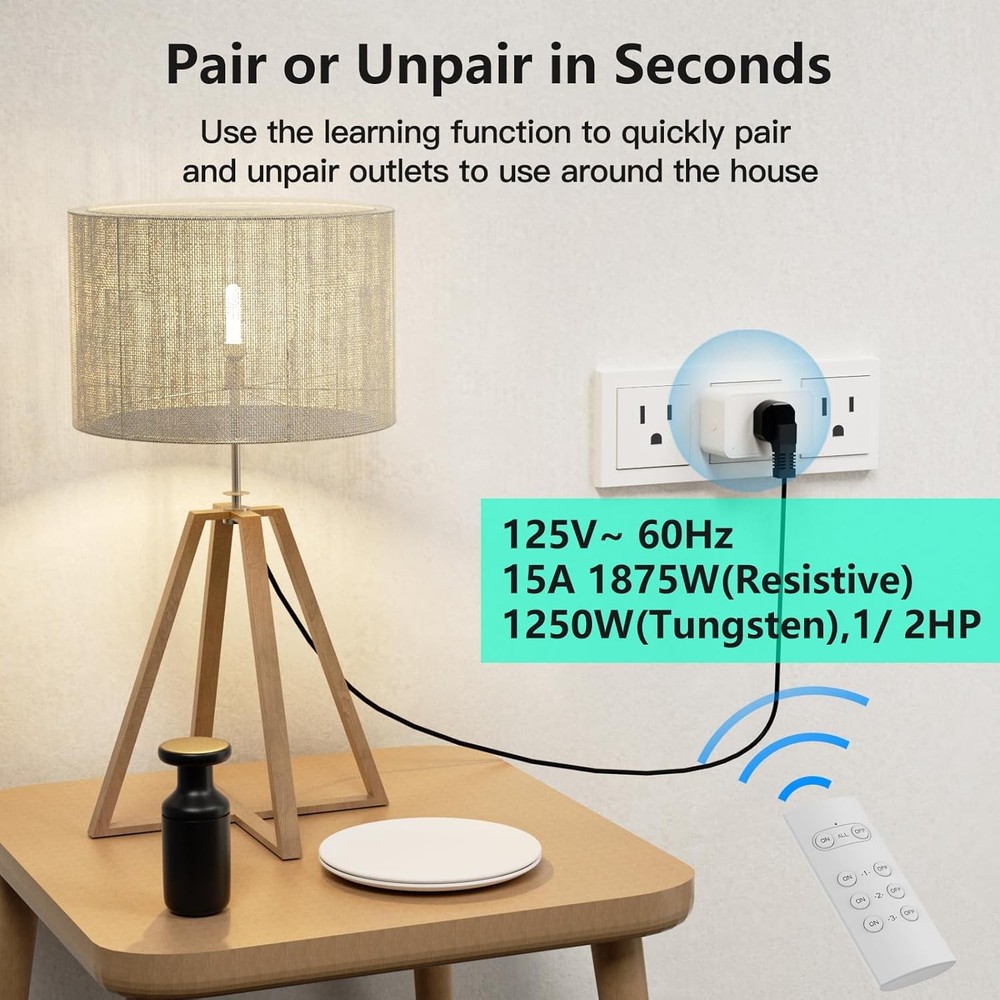 3 Pack Wireless Electrical Outlets with Remote Control, 15A, 100FT Range