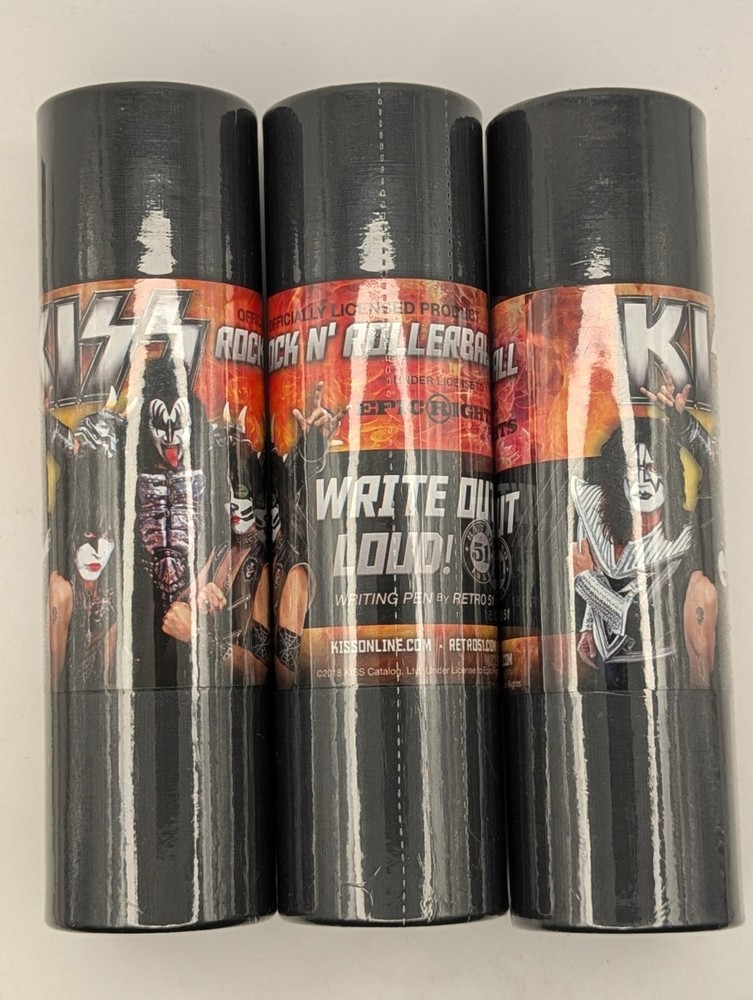 Retro 51 KISS Rollerball 3 Pens New Sealed Heavy Metal 1978 (Faces) Rock Poster