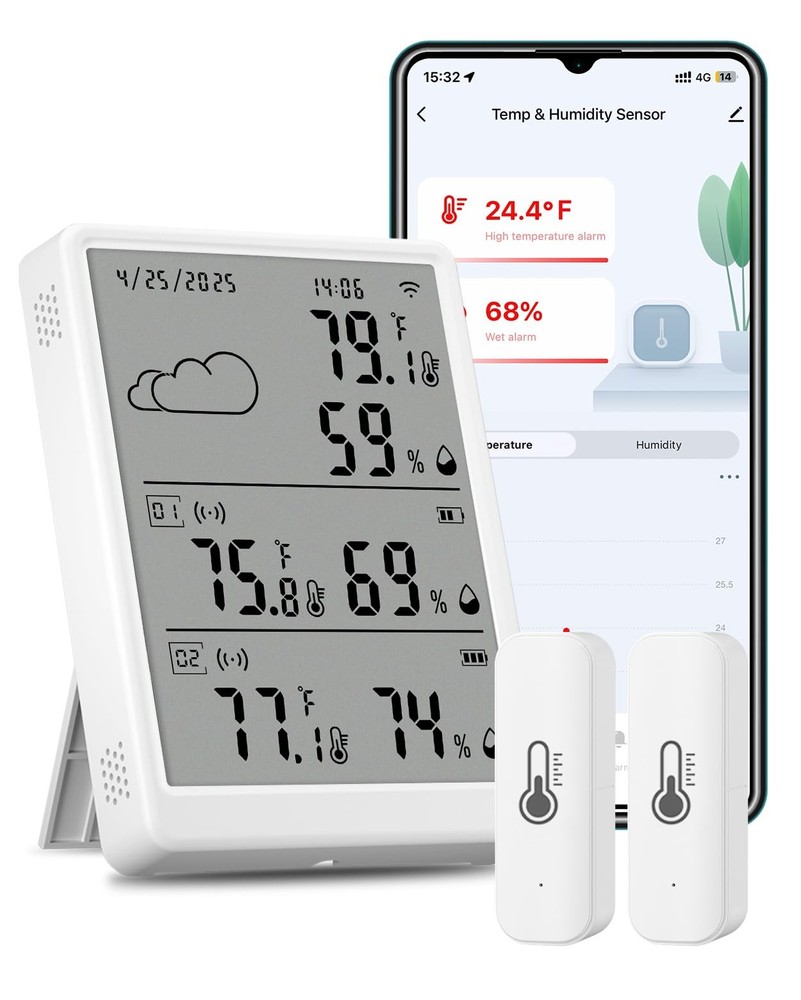 WiFi Hygrometer Thermometer 3 Pack, Digital Smart Temperature Humidity Monito...