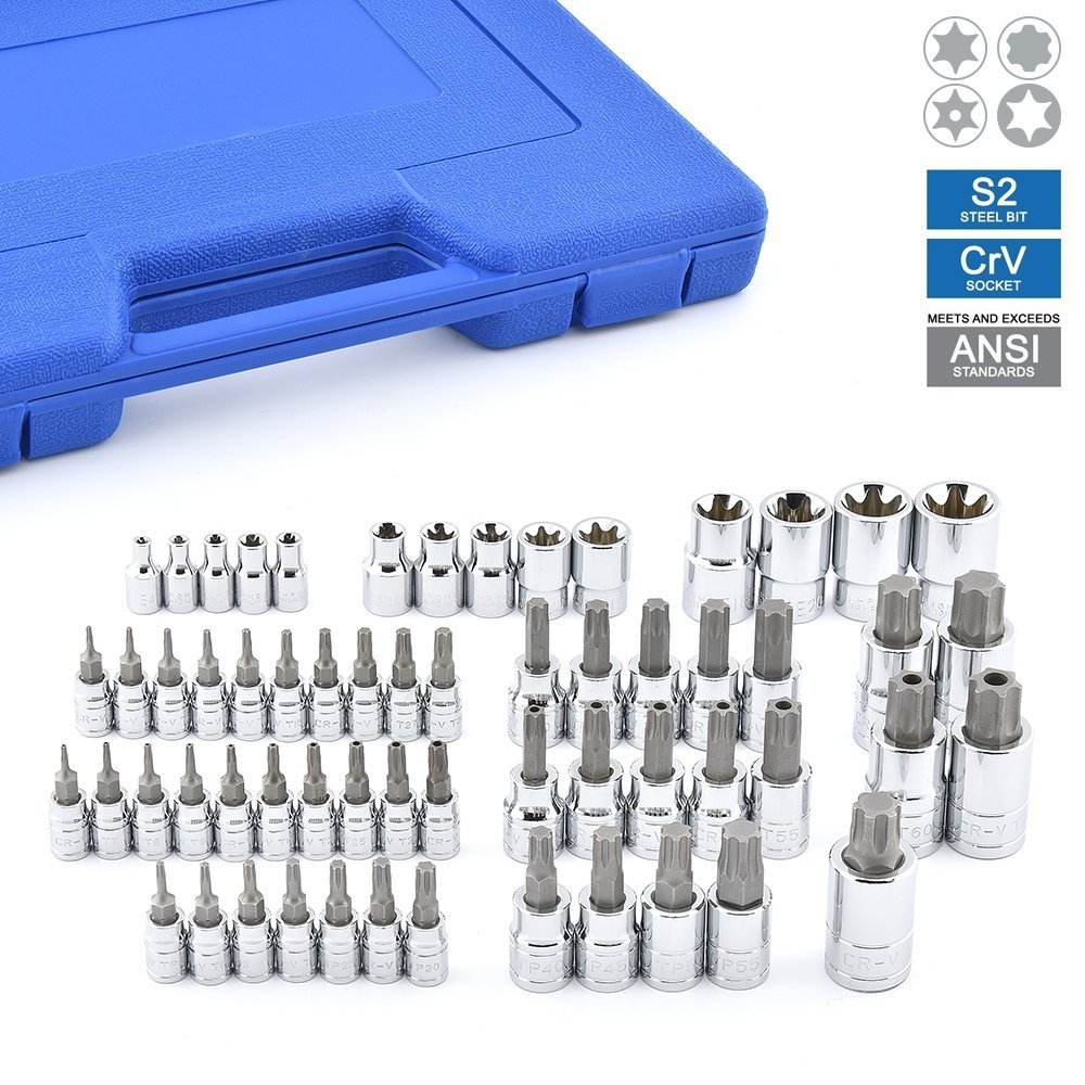 60Pc Master Star Socket Set Tool Bit Kit Tamper Proof