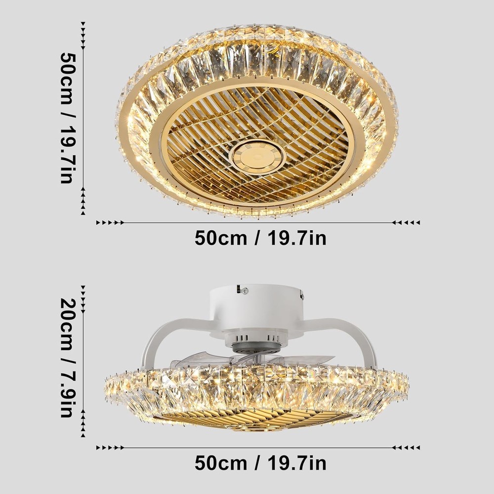 Circulation Crystal Ceiling Fan with Dimmable Light 72W Remote Control Modern