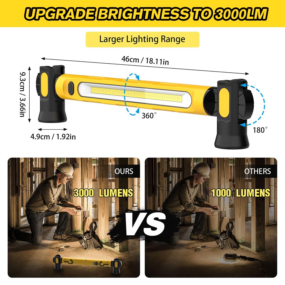 Magnetic LED Work Light Bar, 6000mAh Rechargeable Inspection Lamp 3 Color Modes