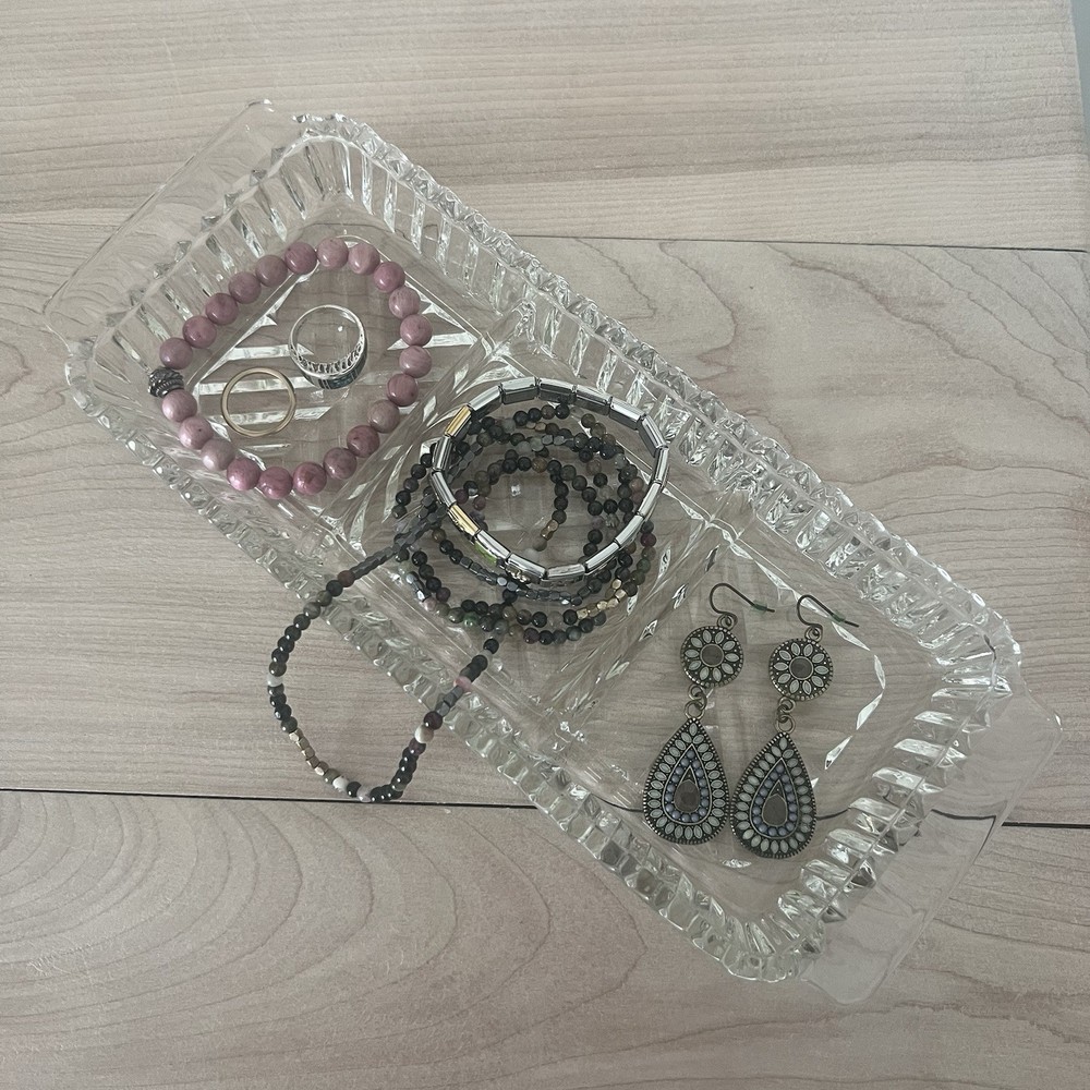 Vintage Glass Rectangular Trinket Tray - 3 Compartments