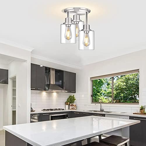 Semi Flush Mount Ceiling Light, 3 Light Close to Ceiling Light Silver 2