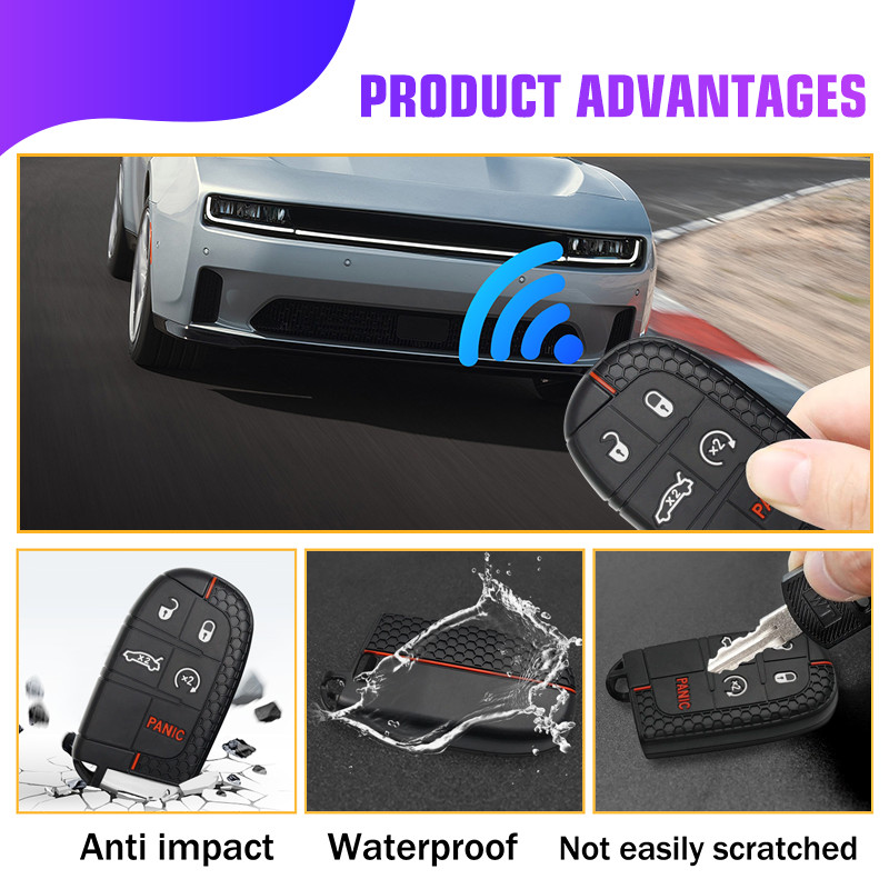 Silicone Key Cover for Jeep Grand Cherokee Renegade Dodge Challenger Durango NEW
