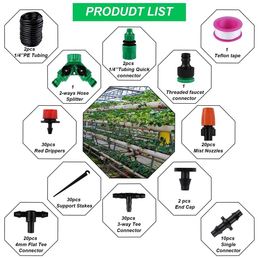 98.5FT Drip Irrigation System Kit, 149PCS Automatic Micro Drip Irrigation Kit fo