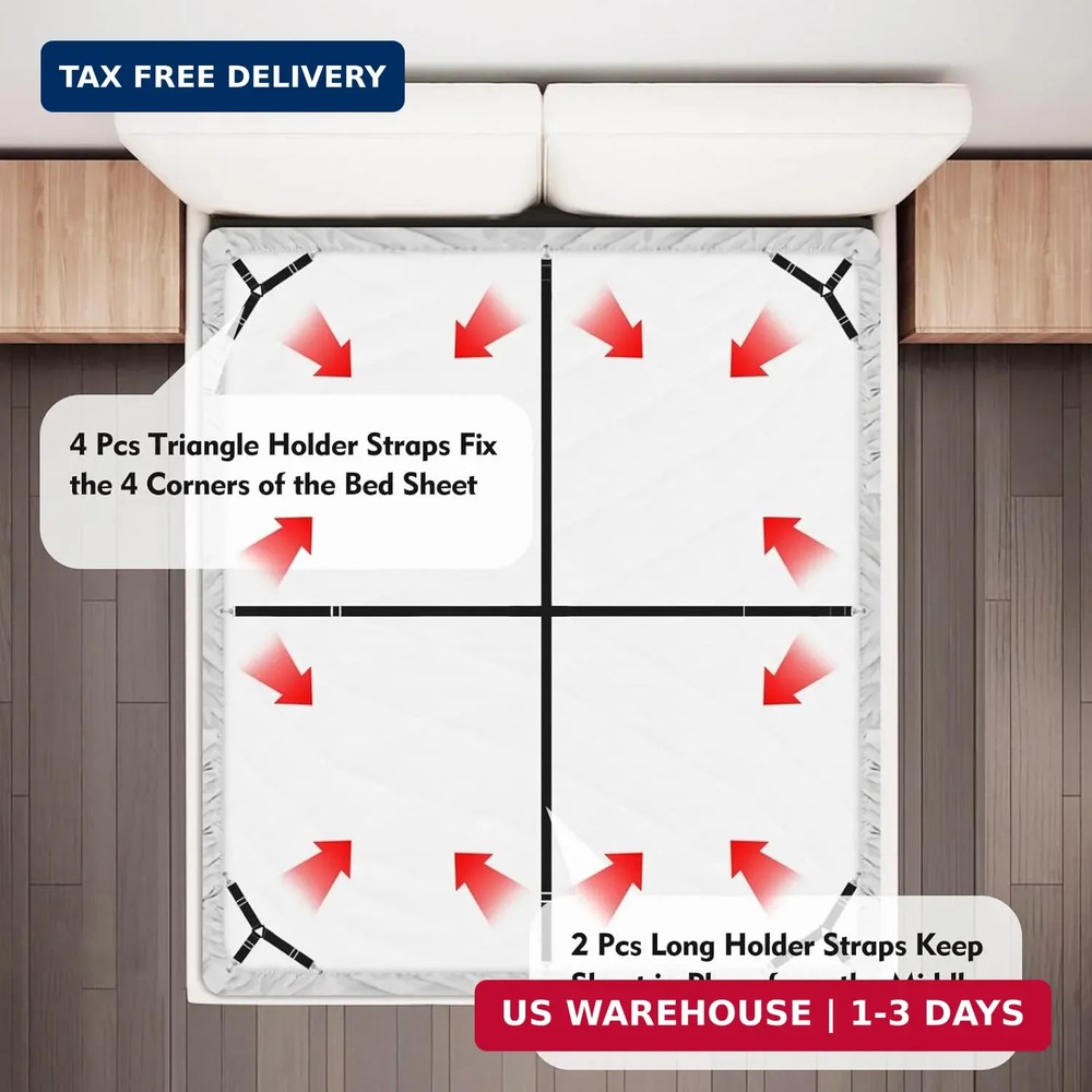 Bed Sheet Holder Straps, 4+2 Pcs Adjustable Mattress Sheet Clips, Bed Sheet Fast