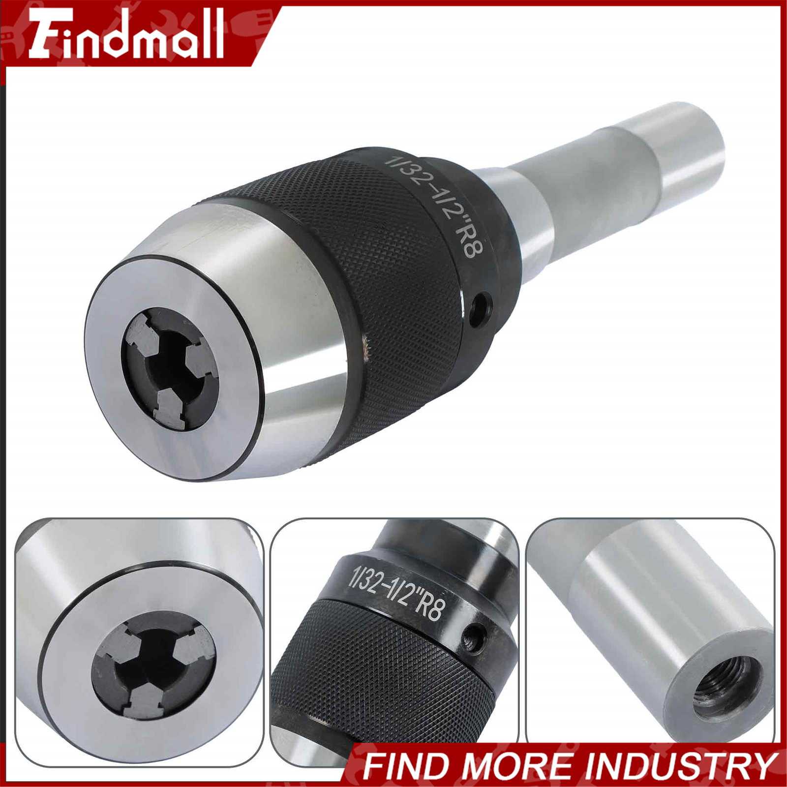 Findmall High Precision Keyless 1/32" - 1/2" Drill Chuck with R8 Integral Shank