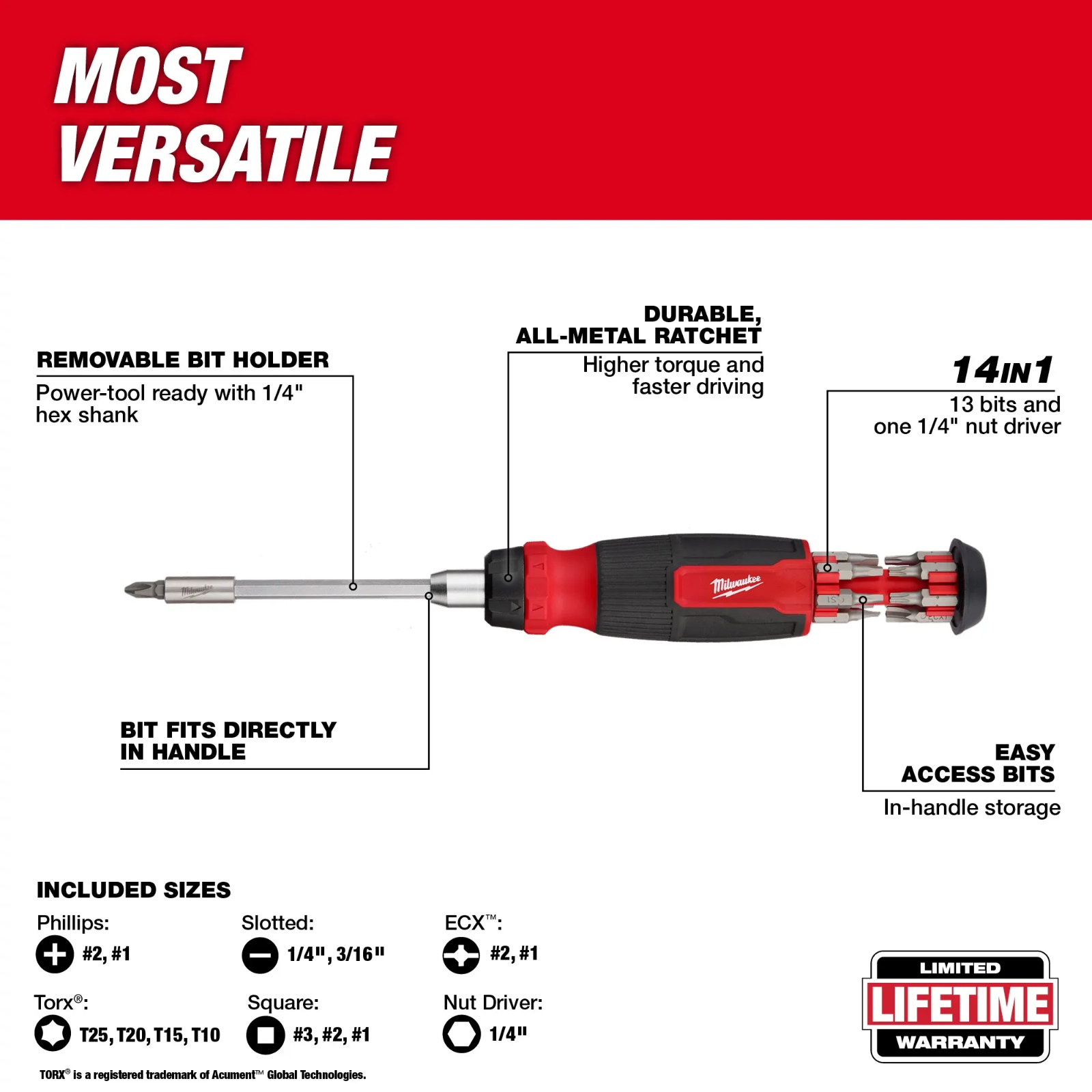 Milwaukee 48-22-2903 14-In-1 Ratcheting Multi-Bit Screwdriver