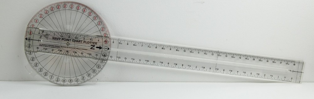 Protractor 2-Arm Navy Point Chart Plotter Tool, 18" ruler, 19 1/2" x 6 1/4"