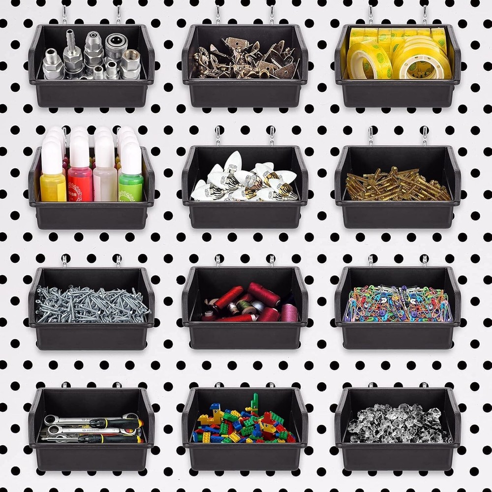 Space-Saving Pegboard Bins with Adjustable Hooks - Perfect for Workshops