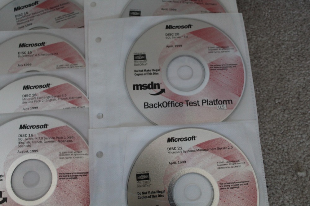 1999 MSDN BackOffice Test Platform Software 1 thru 16 and 19 thru 21