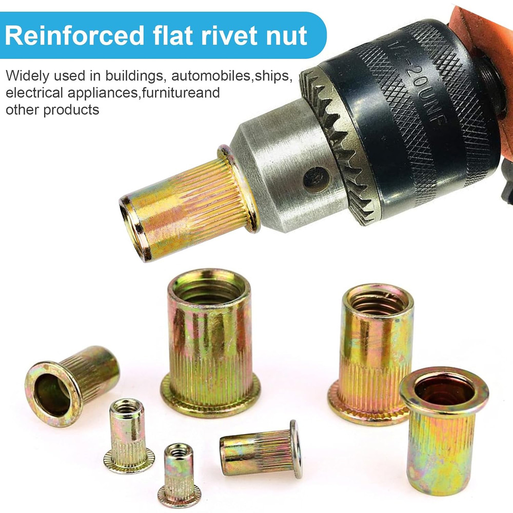 50 Pcs 5/16-18 UNC Carbon Steel Rivet Nut Flat Head Threaded Insert Nutsert SAE