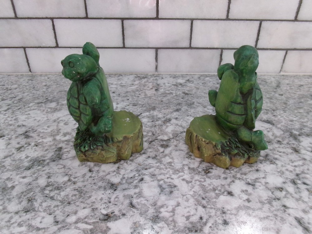 Turtle Figurine's, Book-Ends, Vintage, Pottery, Rustic,