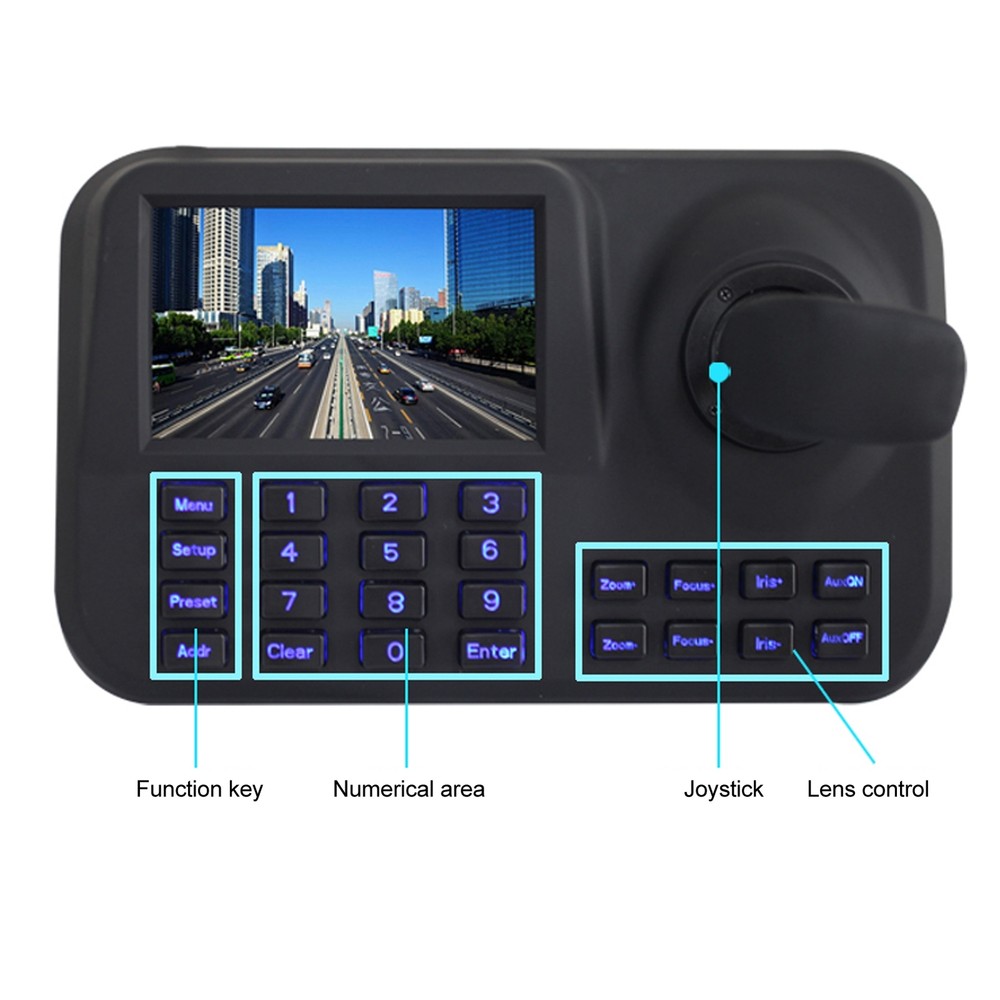 PTZ Camera Controller 5in 3D Joystick Network Camera Control Keyboard 100-240V