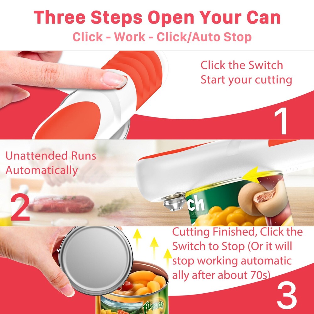 Auto Cans Opener Kitchen Rechargeable Smooth Edge w/ Replaceable Blade Portable