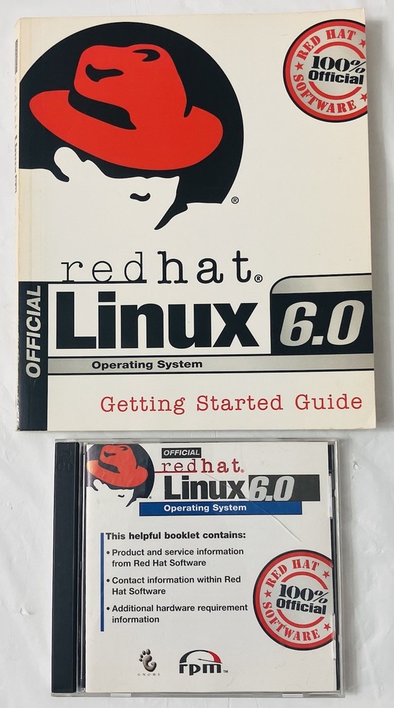 Red Hat Linux 6.0 OS for Intel PCs (2-CD, 1999) w Reg Code & Official User Guide