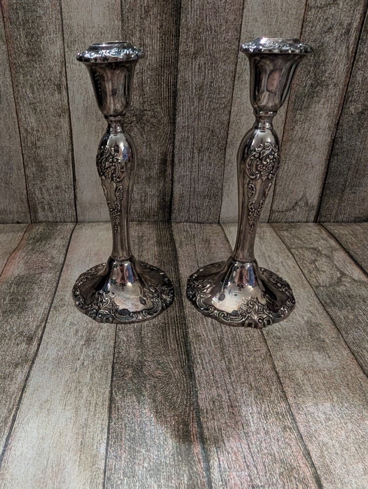 Vintage “Baroque” by Wallace 750 Silver Plated Candlesticks 8.5” Pair of 2