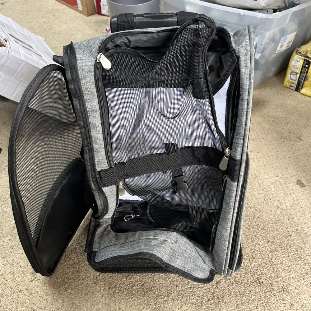 KOPEKS Pet Carrier Backpack with Wheels – Grey, Medium, Travel-Friendly