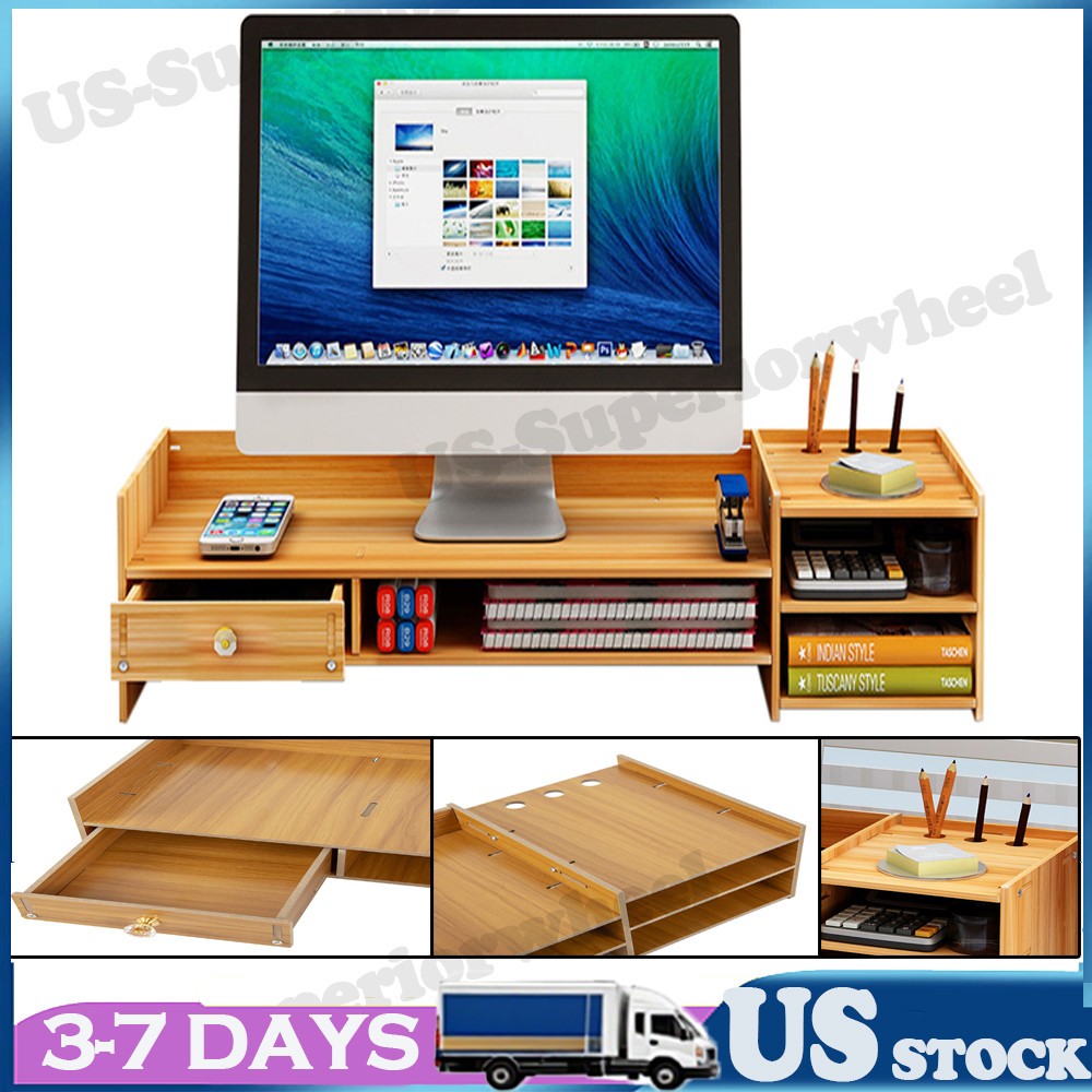 Computer Desktop Monitor Stand Laptop Display Computer Riser Shelf Storage Rack