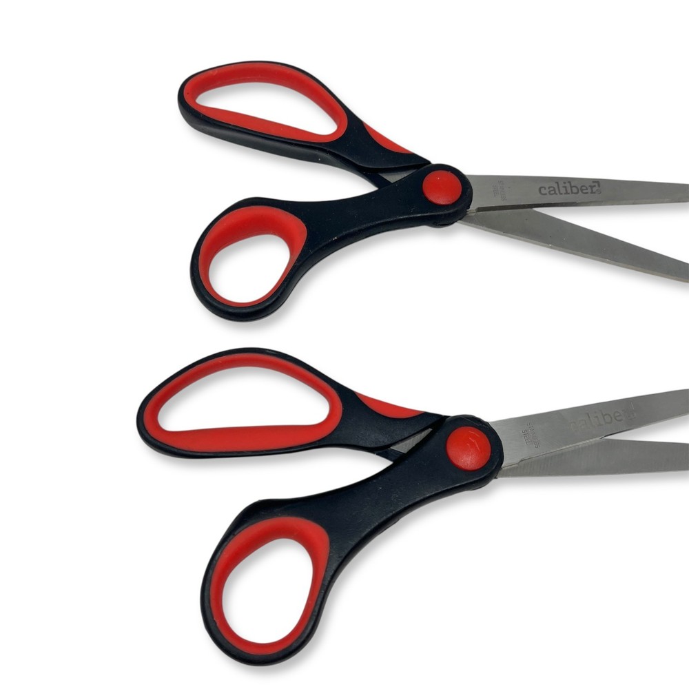 Caliber Multi-Purpose Scissors, Red & Black Soft Grip, Stainless, 2 Pcs