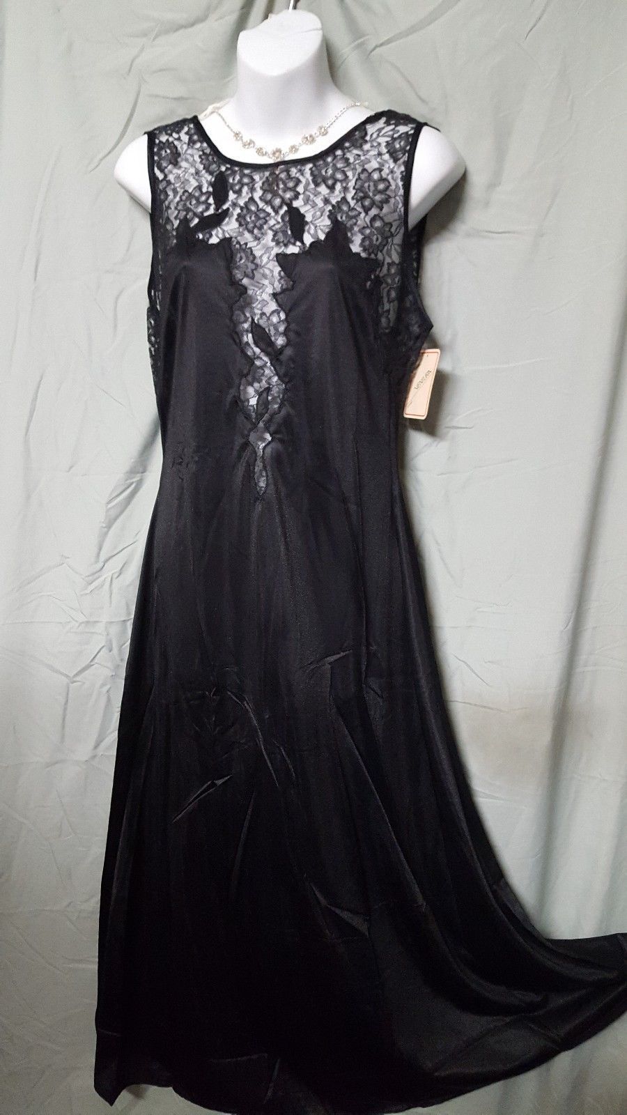 VENTURA BLACK NIGHTGOWN LACE NYLON LONG SEXY VINTAGE STYLE SIZES S M L 1X