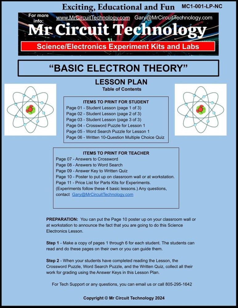 5th Grade- Lesson Plan #1 "Basic Electron Theory" Science-Electronics