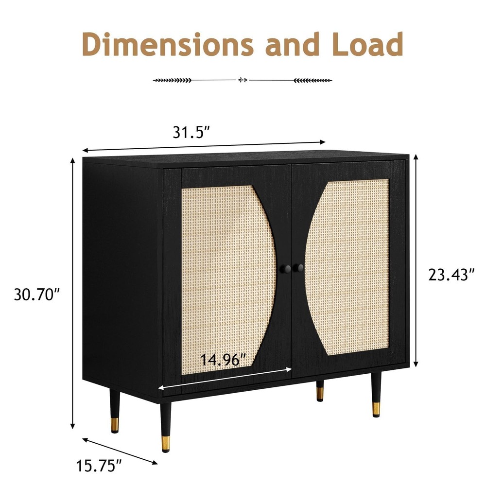 4ever2buy Black Rattan Buffet Cabinet Sideboard Console Table w/Storage