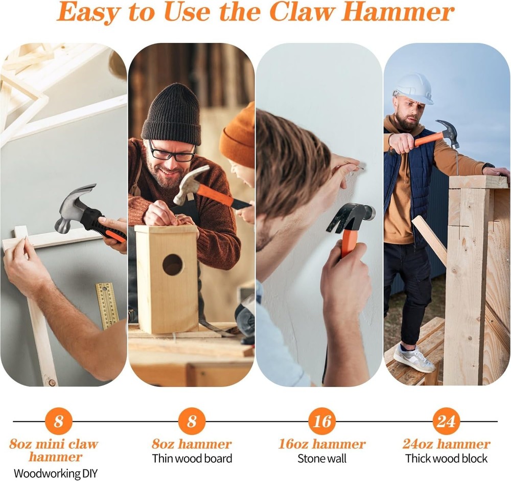Versatile 8oz Hammer - Straight Rip Claw Design for Effective Nail Handling