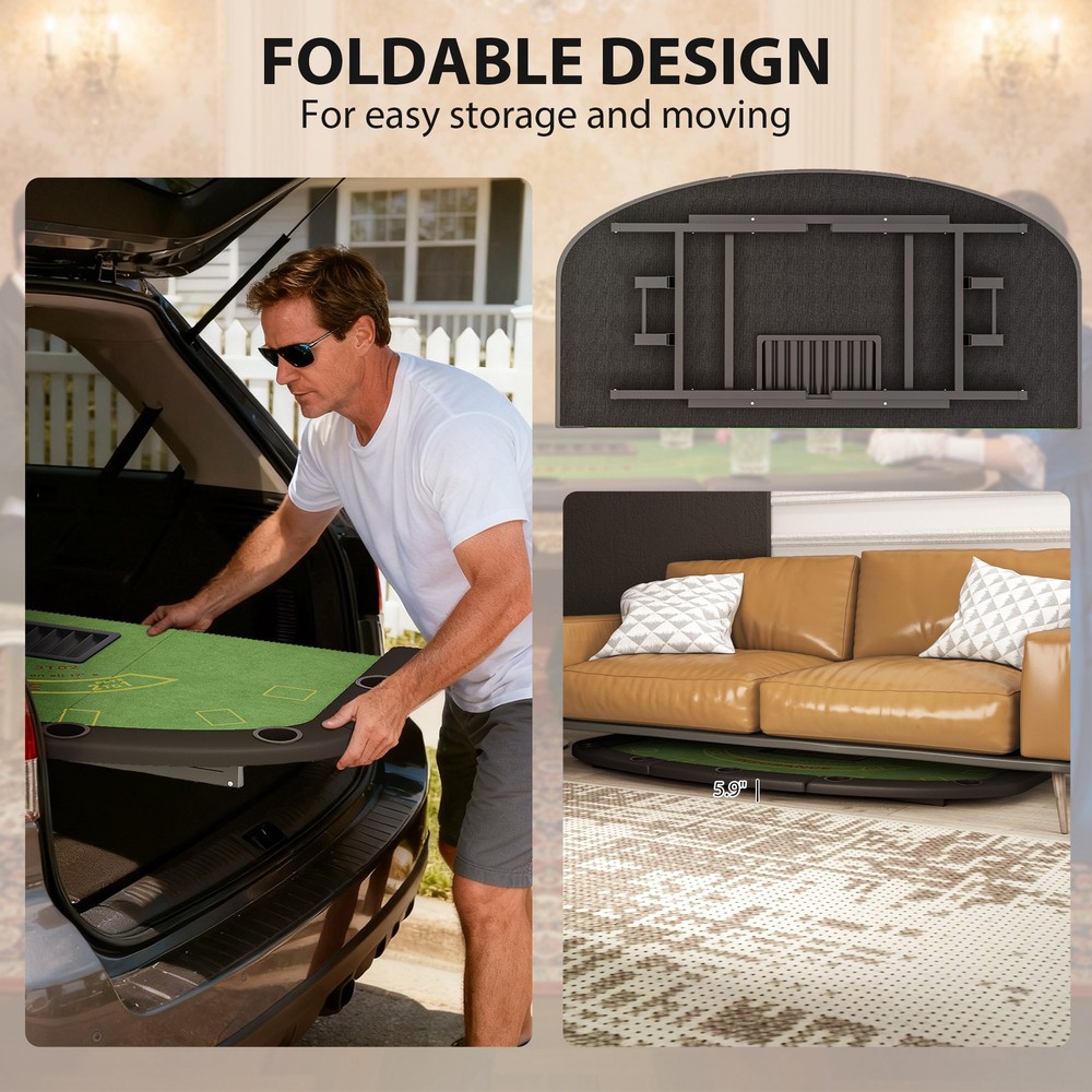 Soozier 72" Foldable Poker Table, Portable 8-Player Blackjack Table, Green