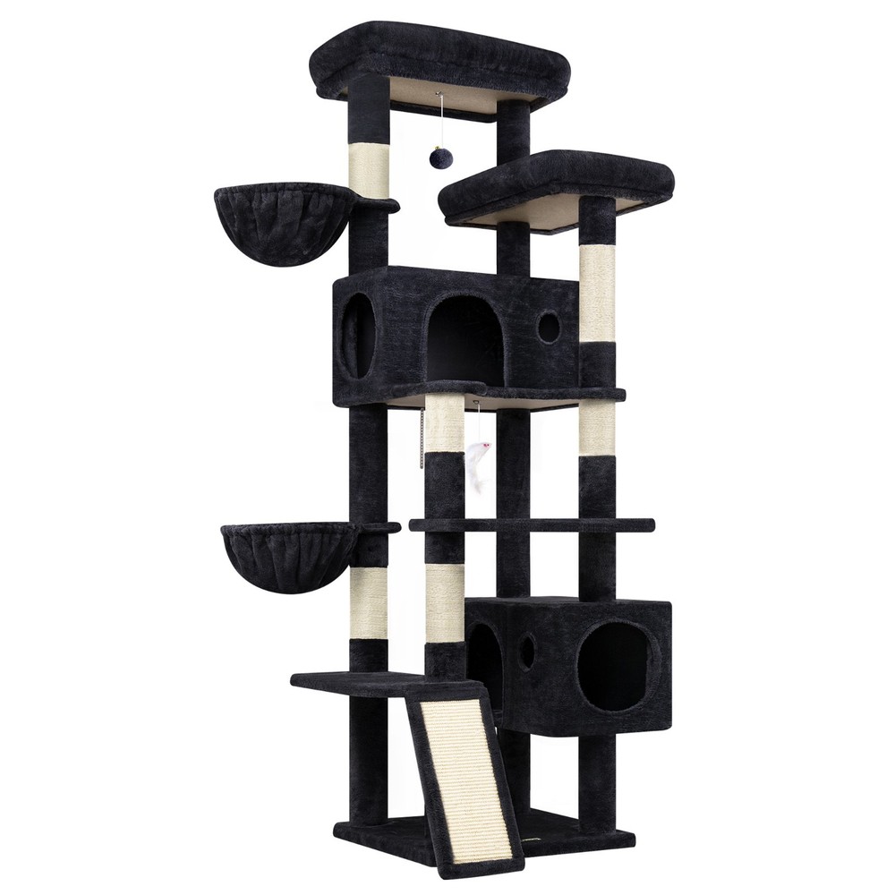 77" Cat Tree for Large Cats, Multi-Level Tower with Scratching Board & Stable Ba