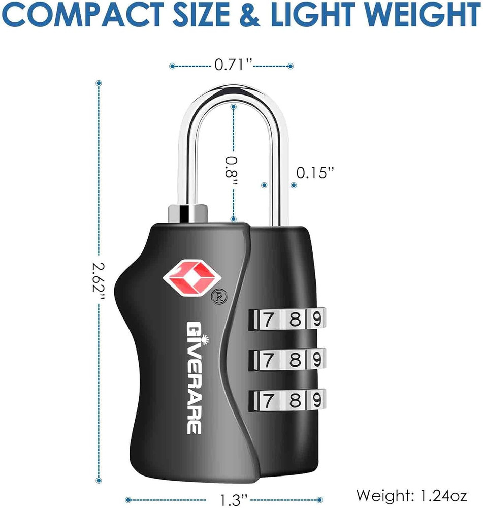 2 Pack TSA Accepted 3-Digit Combination Luggage Locks Keyless Bag Padlocks Black