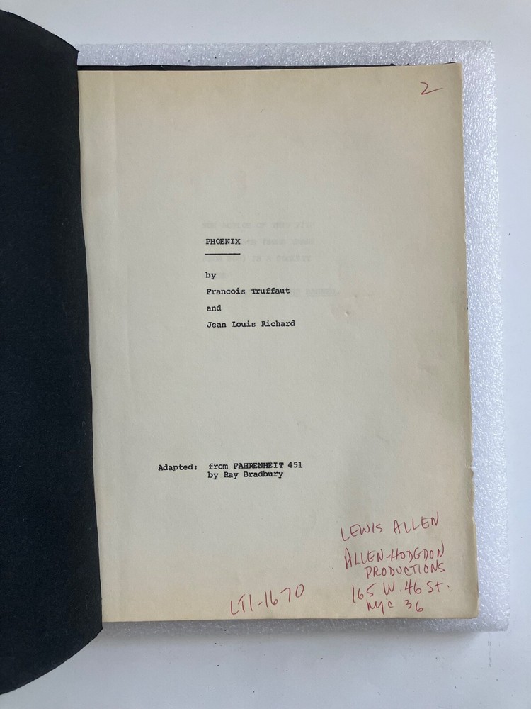 'FAHRENHEIT 451' SCRIPT (1966) TRUFFAUT ORIGINAL AUTHENTIC 'PHOENIX' DRAFT