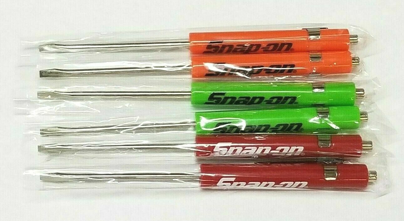 (6)SIX Snap on Pocket Screwdriver, Flat Tip Screwdrivers, MIXED Magnet End .NEW.