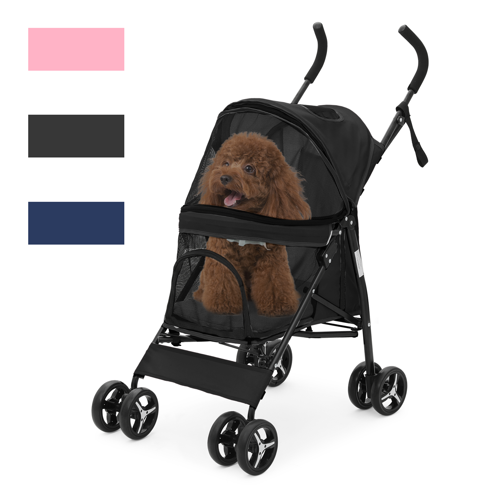 Folding 4-Wheels Dog Stroller Portable Adjustable Canopy Pet Travel Carrier Cart