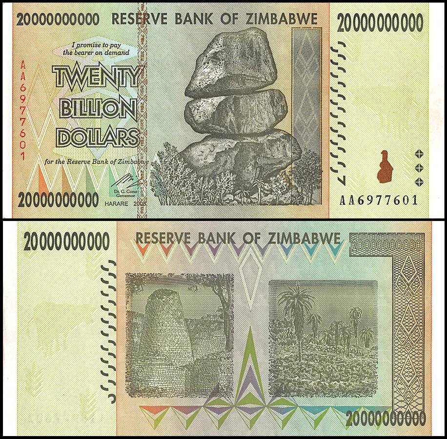 Zimbabwe 20 Billion Dollars, 2008, P-86, UNC