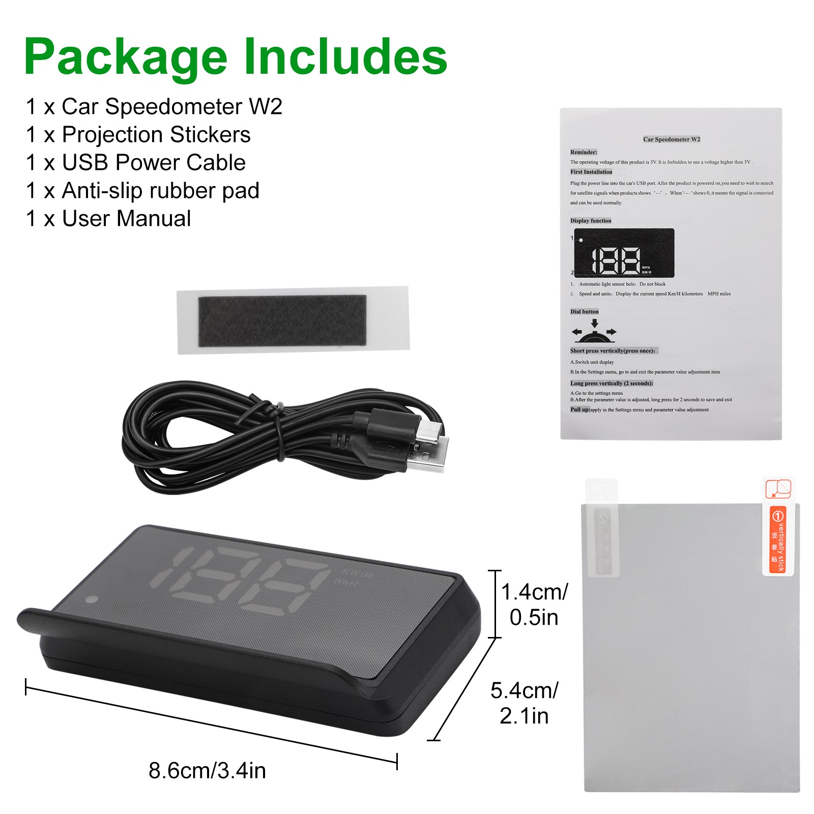 GPS Digital Speedometer HUD Cars Head Up Display MPH KMH Overspeed Alarm Meter