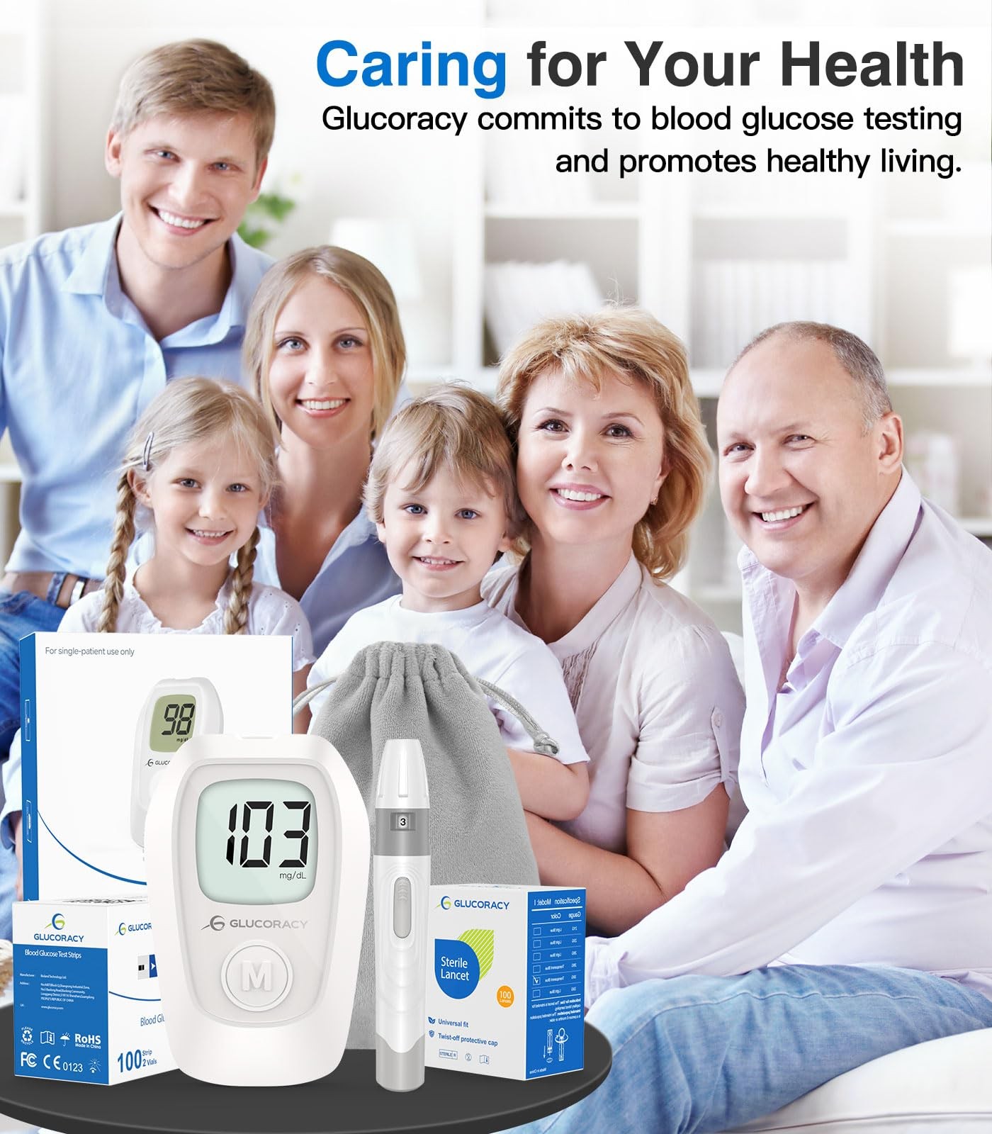 Glucoracy G-425 Glucose Monitor Kit, Blood Sugar with 100 Test Strips