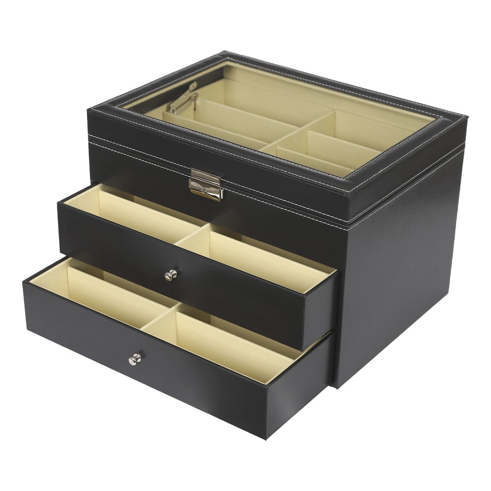 3 Layer Black Sunglasses Display Case, PU Leather Eyeglass Storage Box,