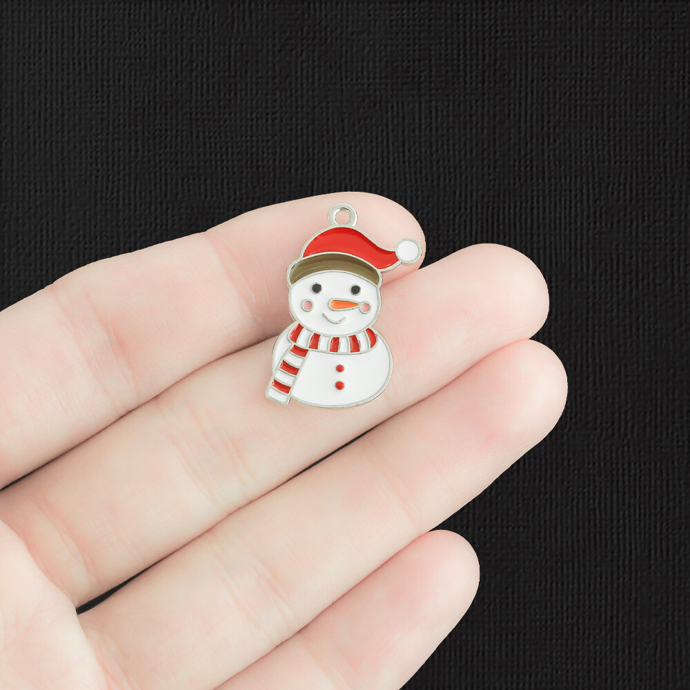 4 Snowman Silver Tone Enamel Charms - E1365