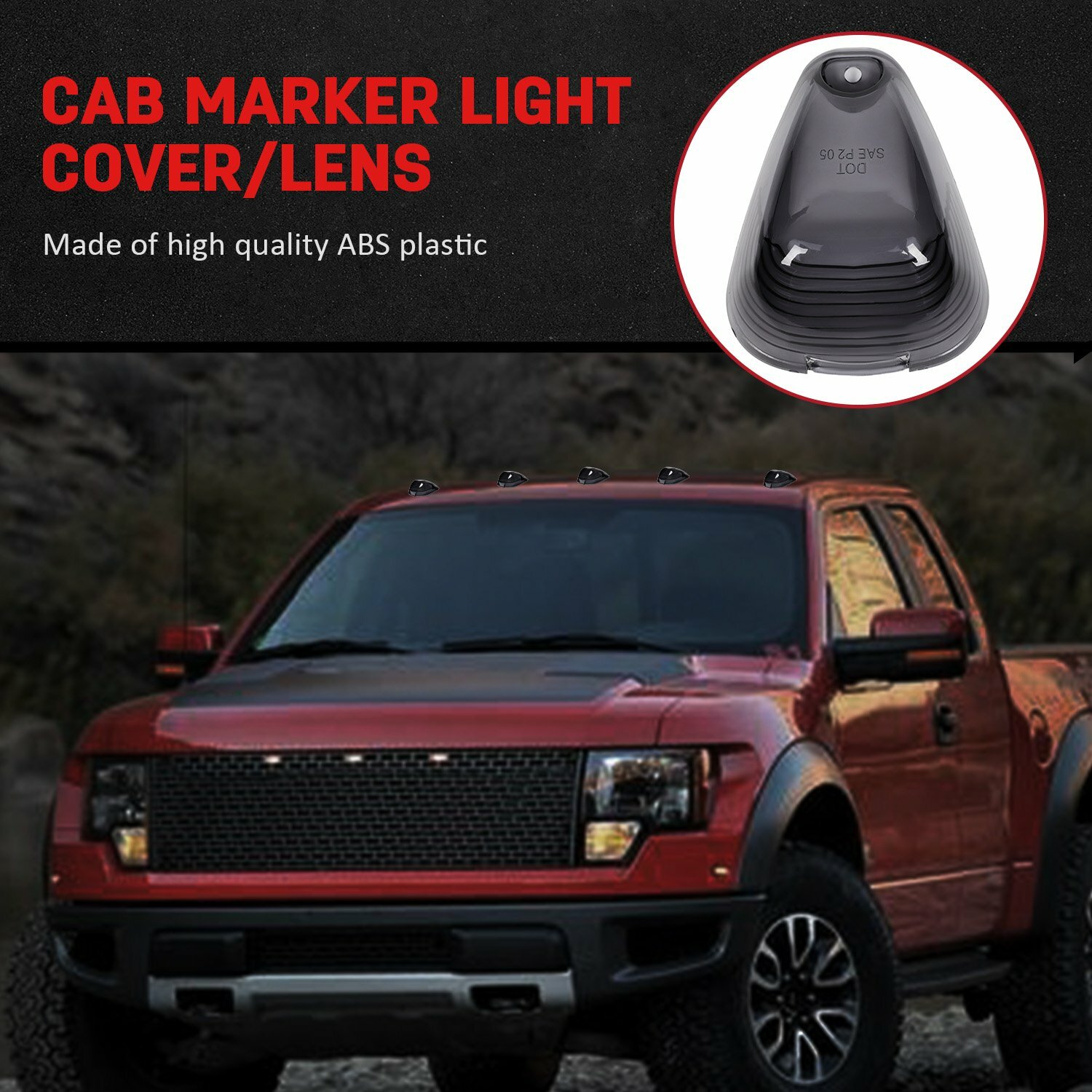5 Smoke Cab Roof Running Marker Light Cover Lens For Ford F-250 F-350 Super Duty