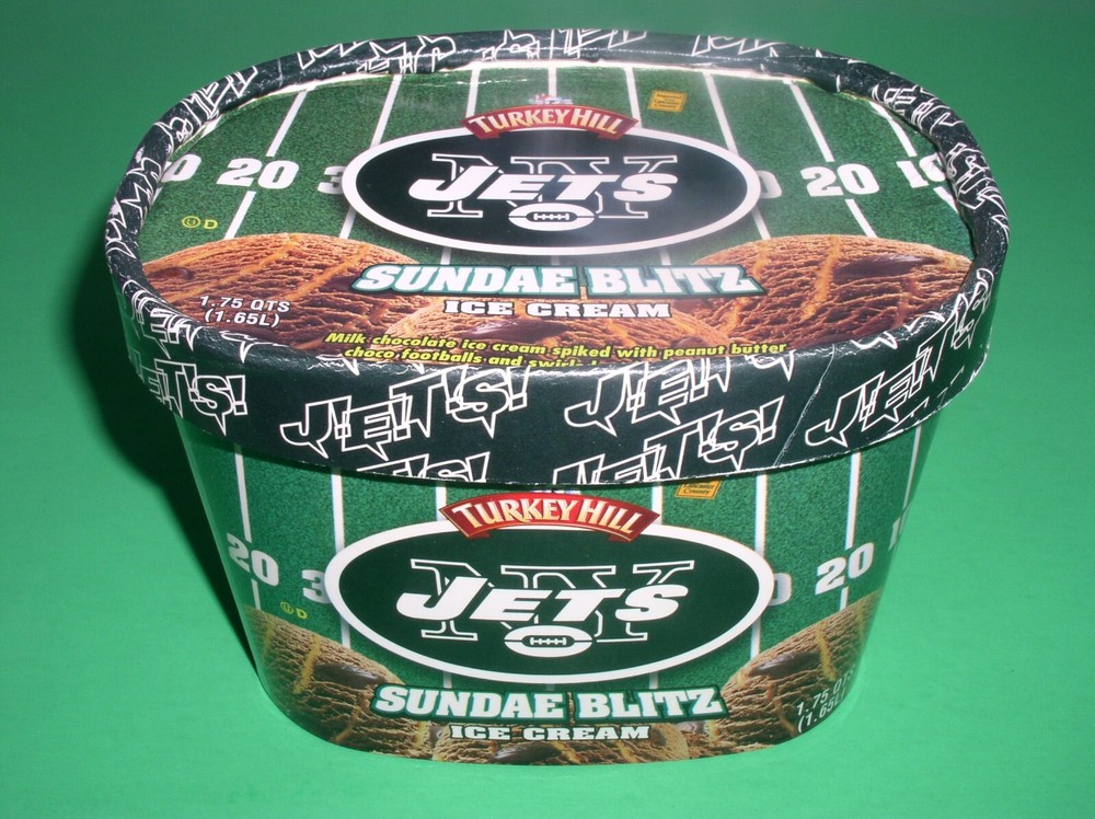 NY JETS Turkey Hill Sundae Blitz Ice Cream "EMPTY" Container Nice Display Piece!