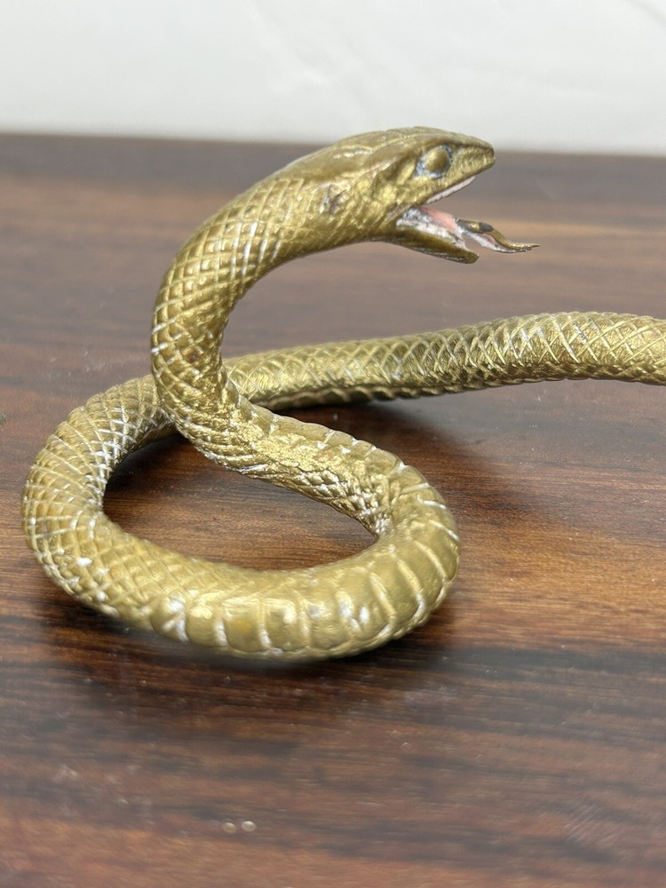 AUSTRIAN POLYCHROMED BRONZE SNAKE AND FROG SCULPTURE