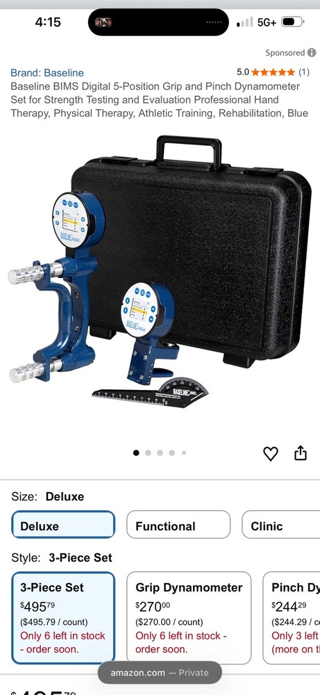 Baseline BIMS Digital Hand Dynamometer Grip Strength Testing Pinch Gauge 3pc Set