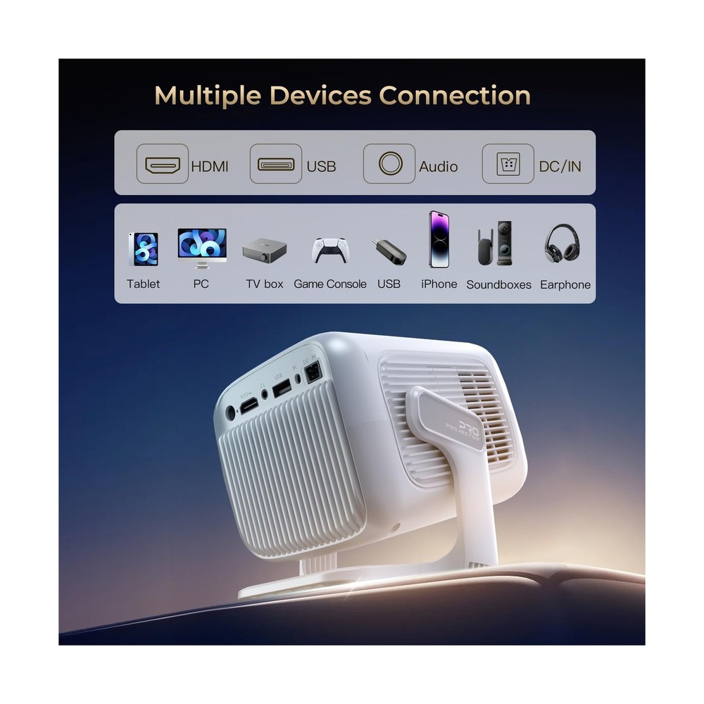 Smart Projector Android 11 OS, Native 1080P Full HD 4K Support, Built-in Apps...